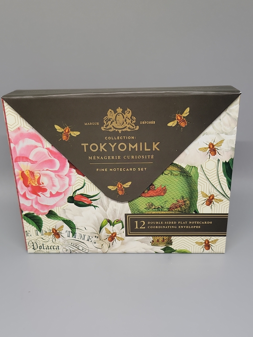 Tokyo Milk Fine Notecard Set - 12 Floral Notecards w/ Gold Foil Trim & Envelopes